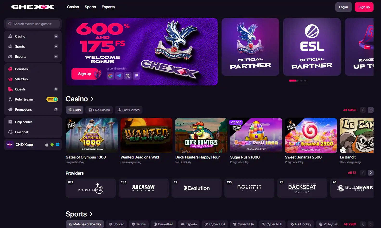 Lobby Live Casino thực tế của CHEXX